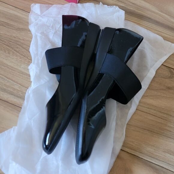 🆕️ Vaneli Fakir Patent Leather Buckle Square Toe Mini Wedge Flats in Black - Picture 7 of 13